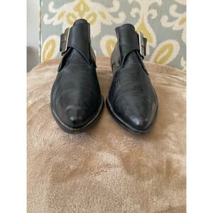 Browns Italy Black Leather Buckle Ankle Boots Pointed Toe Cone Heel Size 38